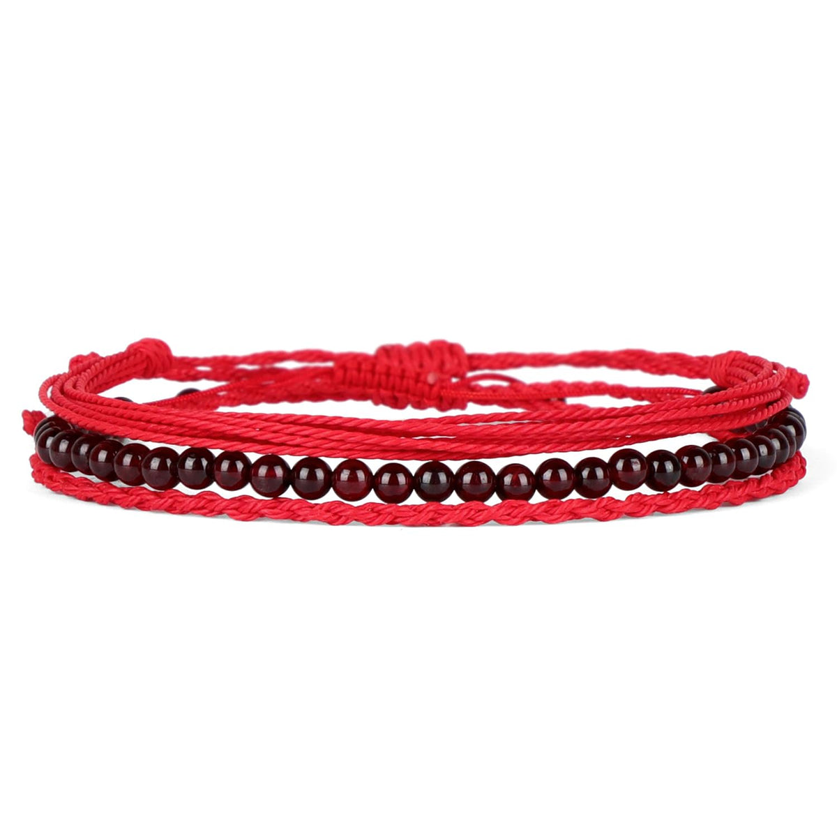 QOGIR Handmade Healing Bracelets,4mm Natural Red Garnet Gem Stone Beads Bracelet for Men Women Gifts with 2PCS Size Adjustable Rope Bracelets