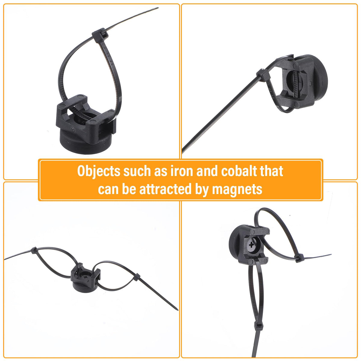 112 Pieces Magnetic Cable Zip Tie Mounts, 12 Pcs Magnets with 100 Pcs Cable Zip Ties, Multipurpose Magnetic Cables Holder for Cables Management, Wire Management Bases