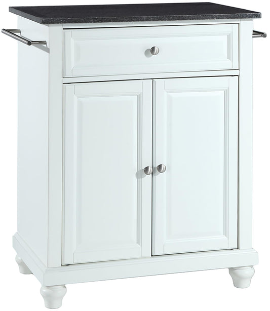 Crosley Furniture Cambridge Granite Top Small Portable Rolling Kitchen Island Storage Cart, Microwave Stand, White