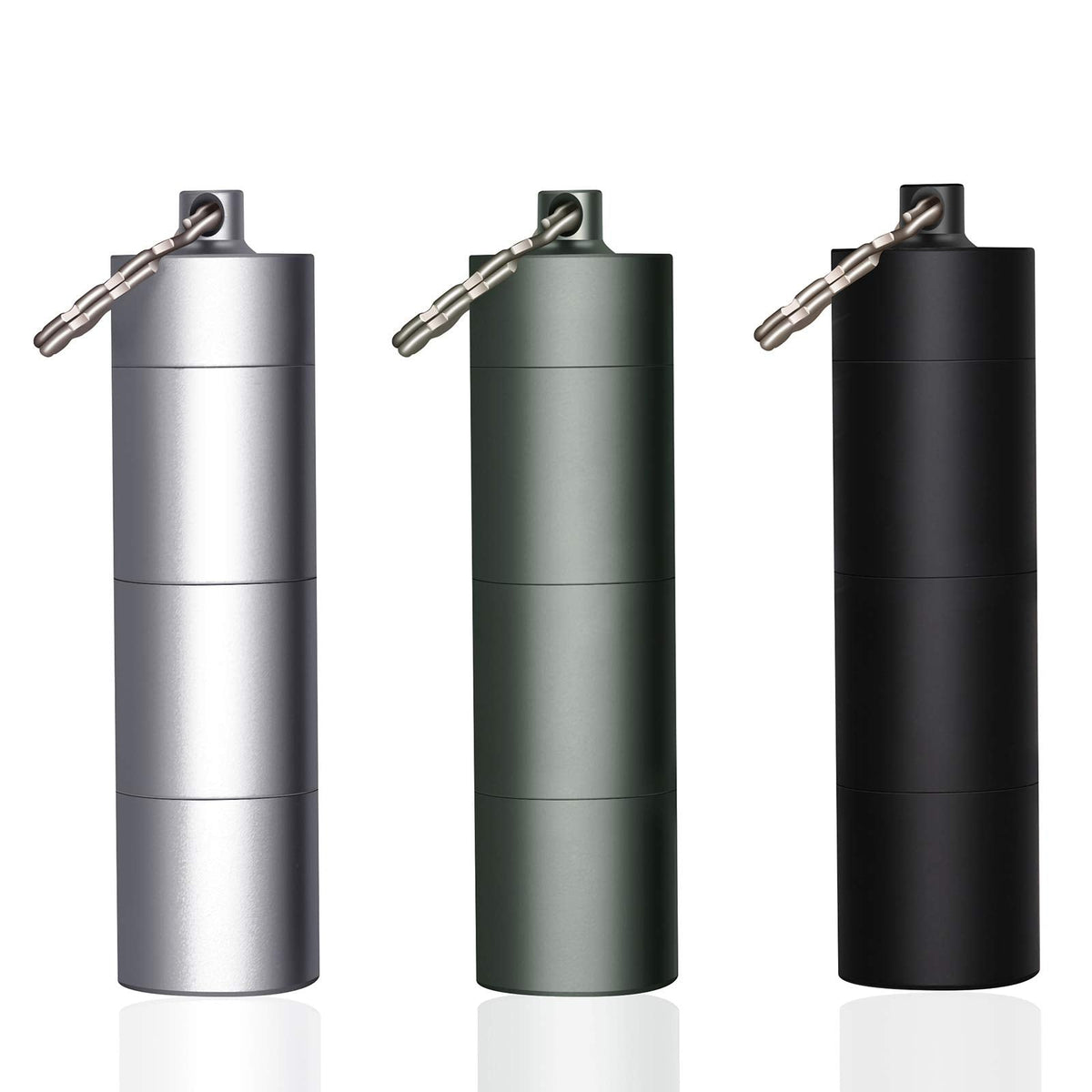 3 Packs Portable Keychain Pill Holder Case, EFFIET 3 Compartments Metal Pocket Emergency Pill Container Dispenser Box Outdoor Medicine Bottle Tin for Daily Supplyment (Mixed Color)