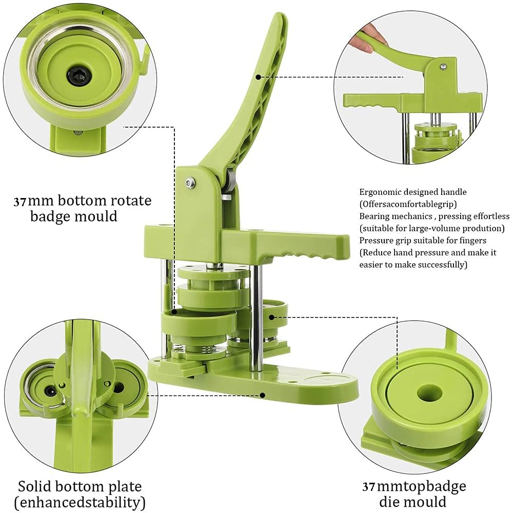 Onetuon Button Badge Maker Machine kit 37mm (1-1/2 inch) DIY Pin Button Maker Press Machine Badge Punch Press with Free 100pcs Button Parts&Pictures&Circle Cutter (1-1/2INCH (37MM))