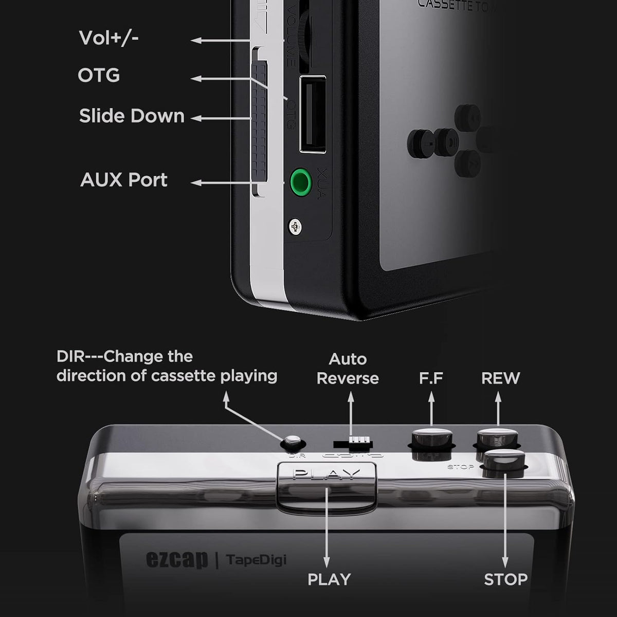 Cassette MP3 Cassette MP3 Ezcap to Converter, Digital Player Converts Tape to into USB Flash Drive, No PC Required No