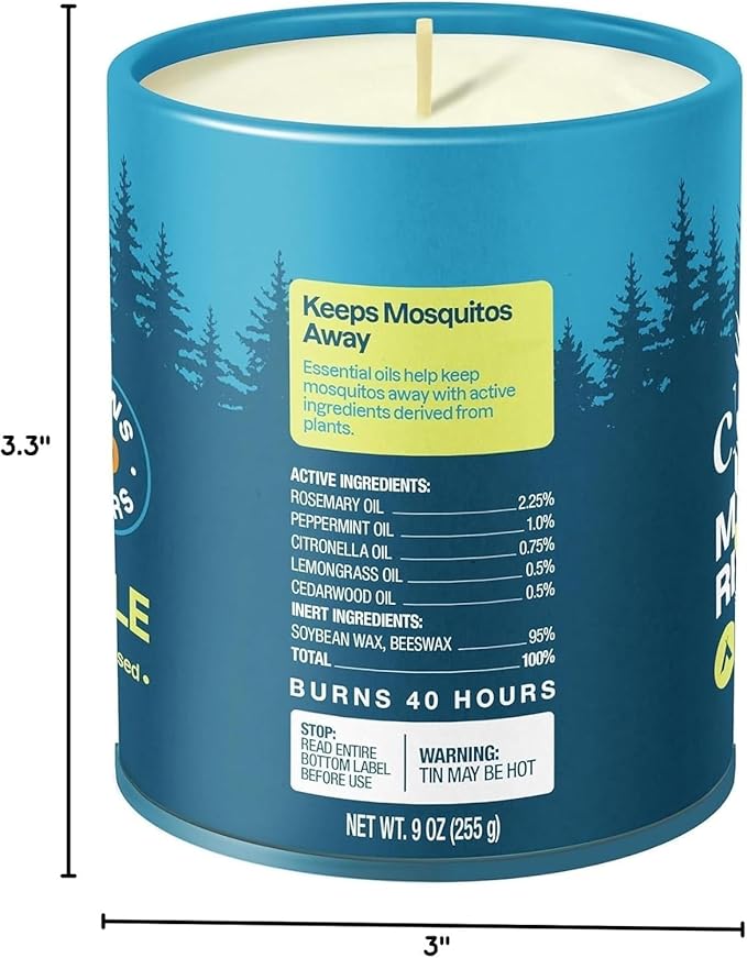 Cliganic Natural Mosquito Repellent Candle (9oz, Pack of 2) | Citronella, DEET Free, Essential Oil Infused for Outdoor, Camping | Burns 40 Hours