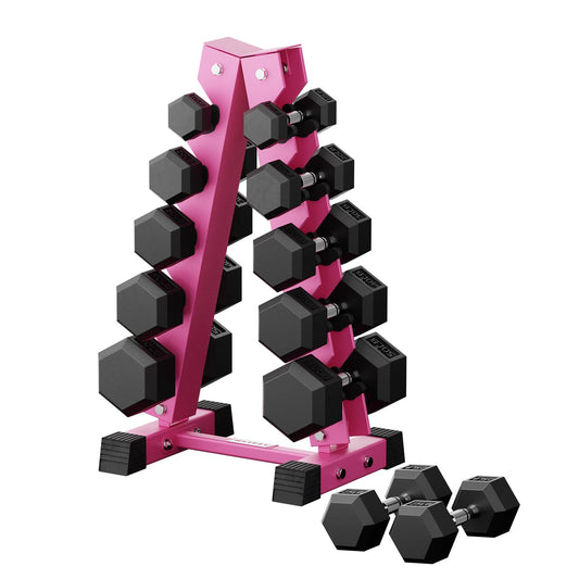 RitFit 350LB Rubber Hex Dumbbell Sets with Weights Rack, Multiple Color Choices Available, Great Gym Equipment for Home, Strength Training, Workouts，Pink