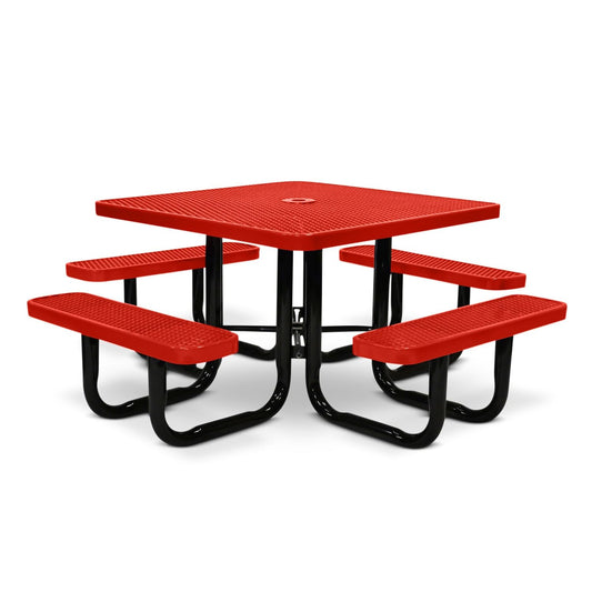 46” Square Heavy-Duty Expanded Metal Red Picnic Table