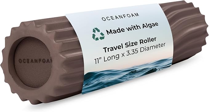 Oceanfoam Ripple Travel Foam Roller (11" x 3.35") Firm Mini Foam Roller for Physical Therapy, Deep Tissue Massage, Back Pain - High Density, Ergonomic Wave Textured - Yoga, Exercise (Espresso)