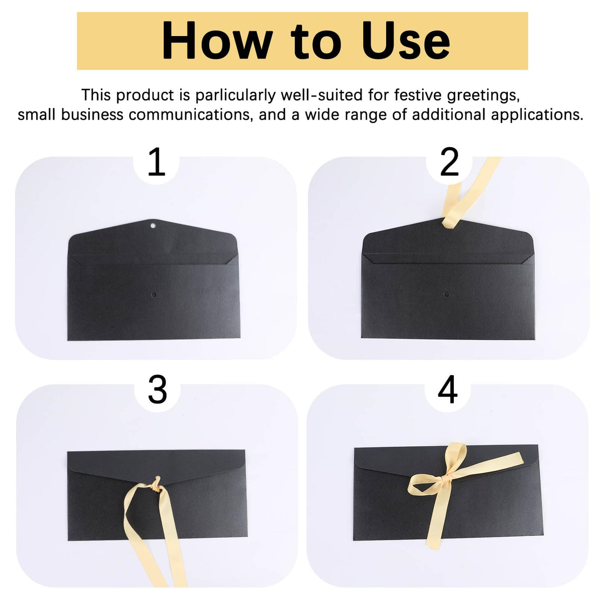 20 Pack Black Gift Money Envelopes for Cash: Fancy Envelopes with Ribbon for Wedding Birthday Festival Party Invitations Cards and letters