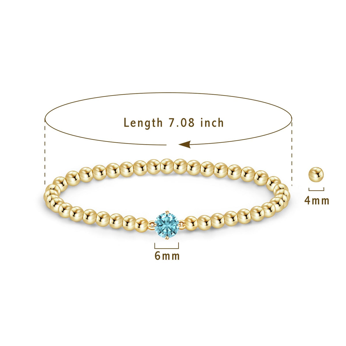 Free bird Aquamarine Bracelet Gold Beaded Bracelets for Women Stackable Gold Bracelets for Women 14K Gold Plated Stretch Bead Ball Bracelet with Aquamarine Gemstone Birthstone Jewelry for Birthday