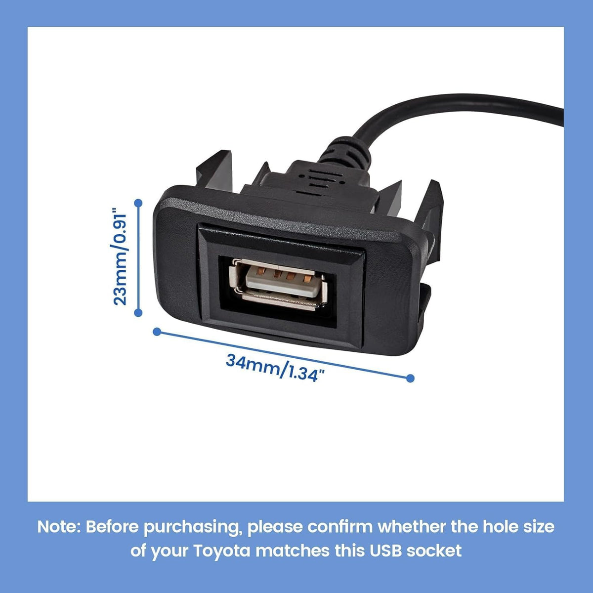 RAV4 (34*23mm) Anina USB Port Car Charger for Toyota, Male to Female USB Power Socket Adapter, Panel Flush Mount