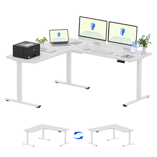 FLEXISPOT L Shaped Standing Desk, 71 x 63 Inch Electric Height Adjustable Corner Desk, Sit Stand Computer Workstation, Preset Controller, Home Office, White Frame with White Top