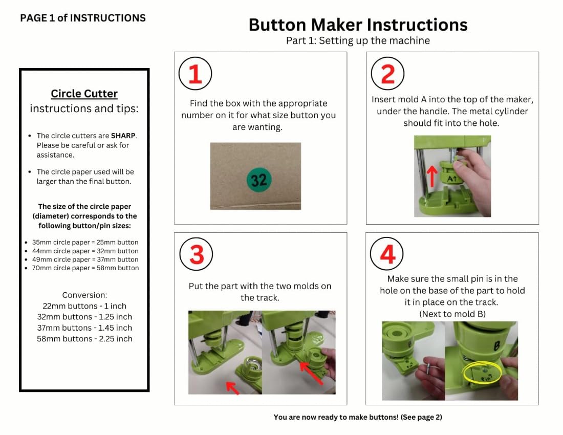 Button Maker Machine 75mm with Badge Pin Supplie Kit, 3-inch Pins Press Buttons Making with Blank Round Button Parts Metal Pin Back & Picture Paper & Plastic Mylar & Cutter, for DIY Keepsake Gift