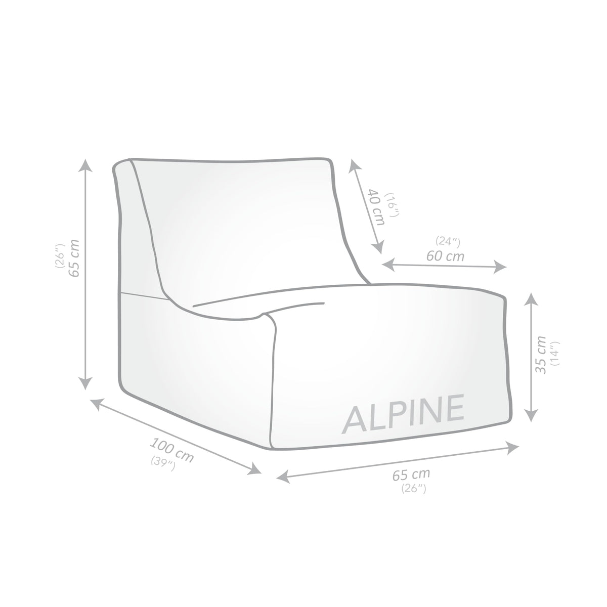 Gouchee Home Alpine Outdoor/Indoor Bean Bag Lounger Chair with Back Rest Filling Included for Patio and Outdoors Silver