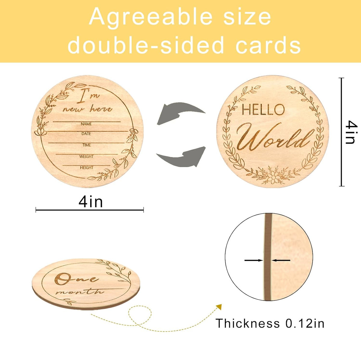 Sanyakti Signs-7 Sets Baby Monthly Milestone,Beautiful Baby Milestone Double Sided Marker Wooden Circles Discs Newborn