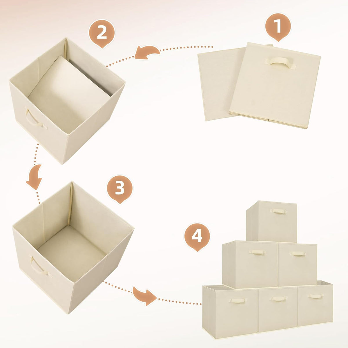 Storage Maniac Collapsible Storage Cubes - 13 Inch Fabric Bins with Handles | 6-Pack Beige for Organized Spaces