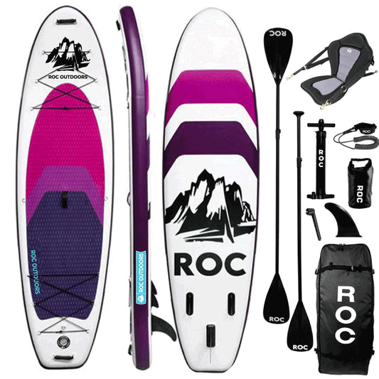 Roc Inflatable Stand Up Paddle Board 10' 6" with Premium SUP Paddle Board Accessories, Wide Stable Design, Non-Slip Comfort Deck for Youth & Adults (Violet W/Kayak Seat)