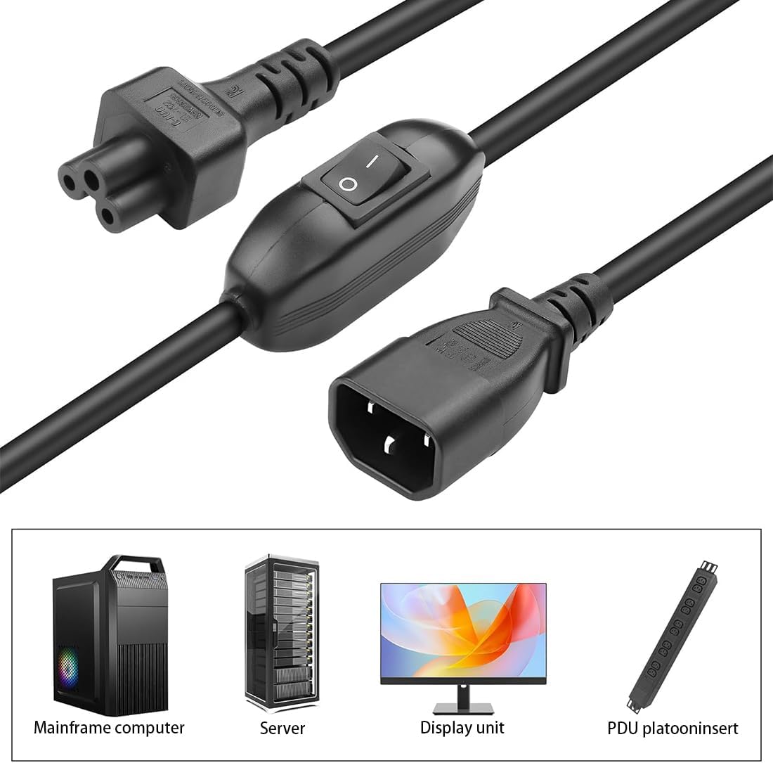 Strhowill 0.3m C14 C5 10A 250V 320 PDU(0.3M C14 C5 to Power Cable with On/Off Switch, IEC Cord for Laptop, Monitor