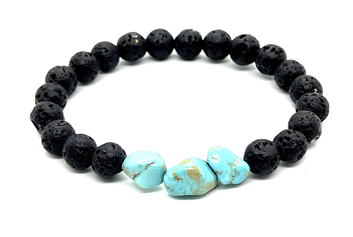 AWAKEN YOUR KUNDALINI Lava Rock & Raw Turquoise Stretch Bracelet – 8mm, 7.5"