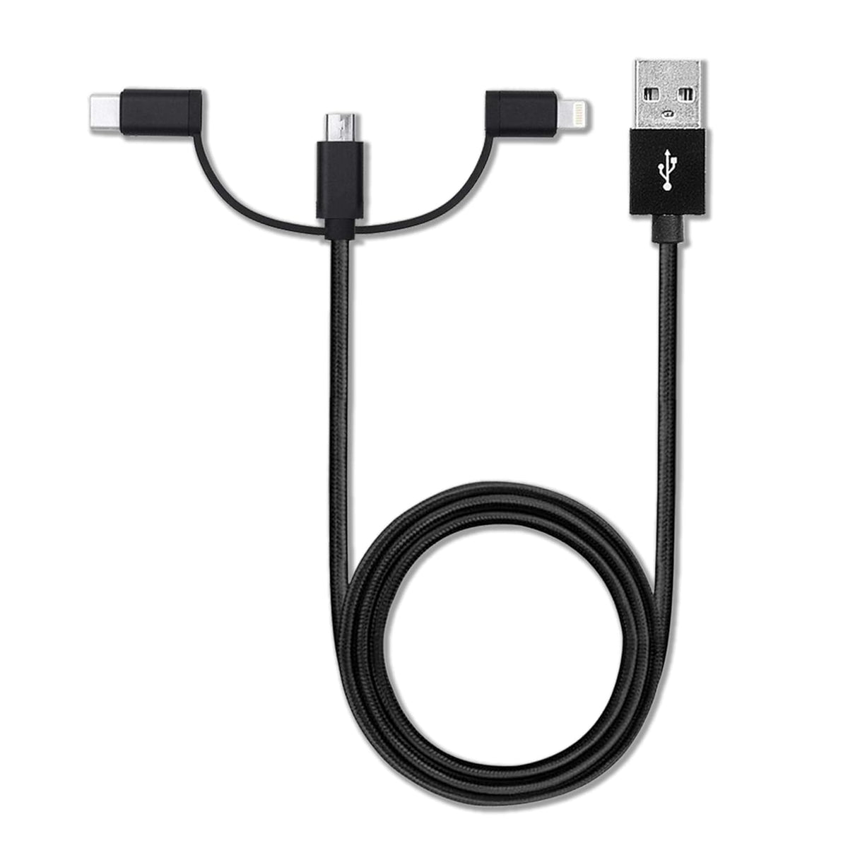 BoxWave Mp3 (1.8 3-in-1 Cable Compatible with Gracioso Player in) - AllCharge Cable - Jet Black