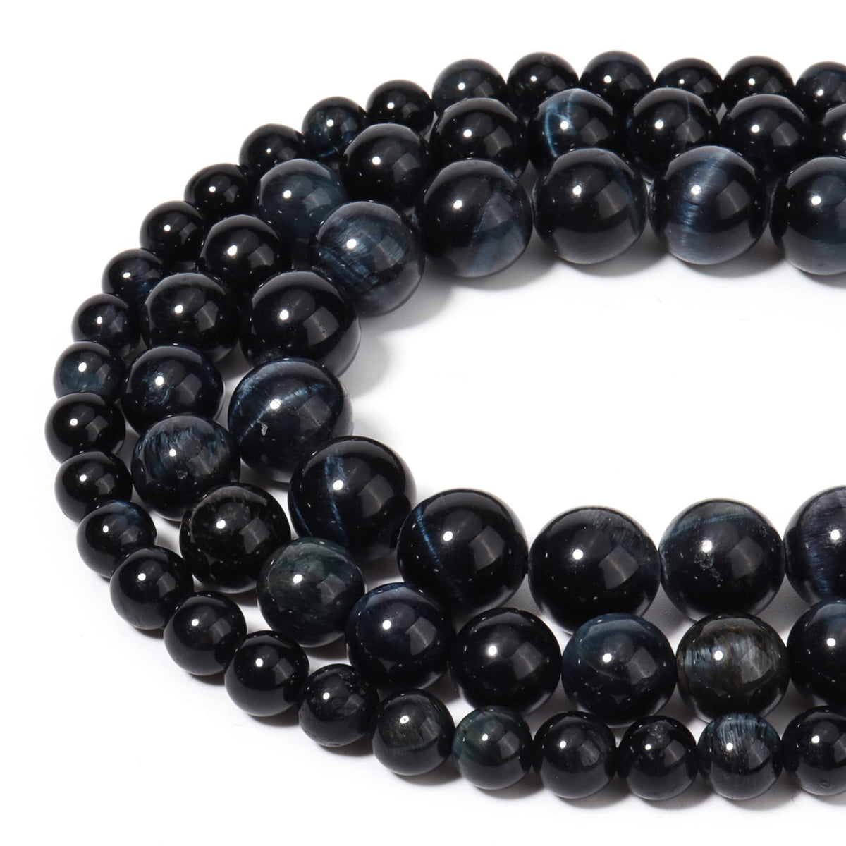 45pcs 8mm Natural Blue Black Tiger Eye Gemstone Beads Energy Healing Crystal Round Loose Stone Beads for Jewelry Making, DIY Bracelets Necklaces