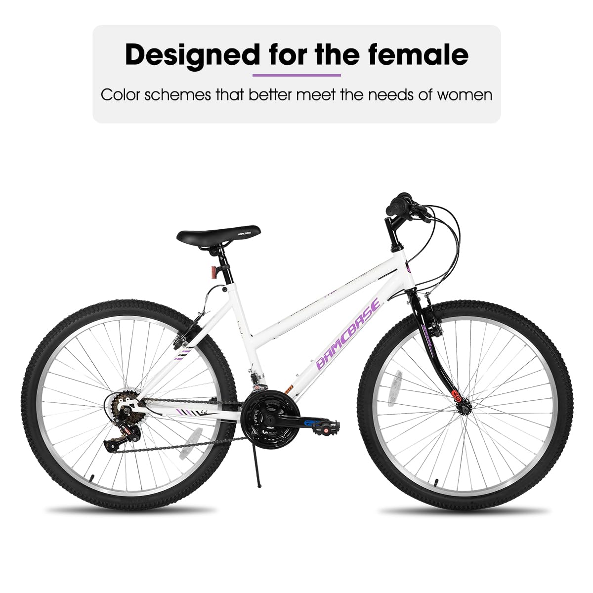 HILAND Bamcbase Womens Mountain Bike, 24 Inch 18 Speeds Hybrid Commuter Bicycle for Adults, Sport Hardtail Trail MTB White