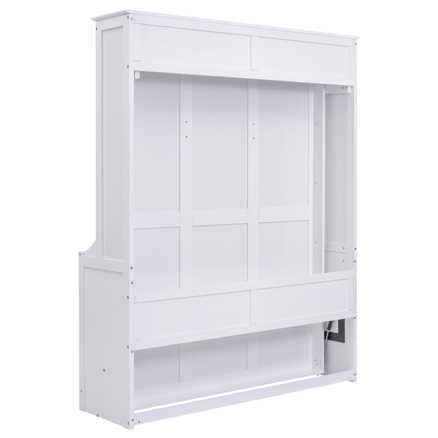 Merax Upgrade Queen Size Murphy Bed Space-Saving Wooden Wall Bedframe with a Shelf for Guest Room,Home Office,White
