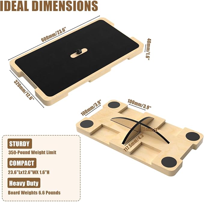 2-in-1 Wood Fitness Board, Resistance Band Workout Footplate and Professional Wooden Balance Board, Exercise Platform with Non-Slip Surface for Stretching, Strength, Flexibility and Balance for Total Body Home Gym