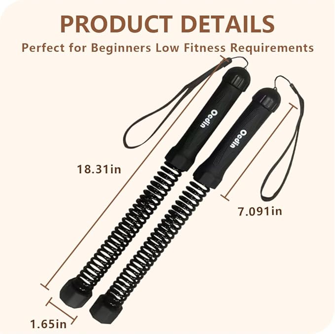 Ocdin Portable Ropeless Battle Ropes for Home Gym, 2 Sticks Cordless Training Rope for Low-Impact Cardio Training
