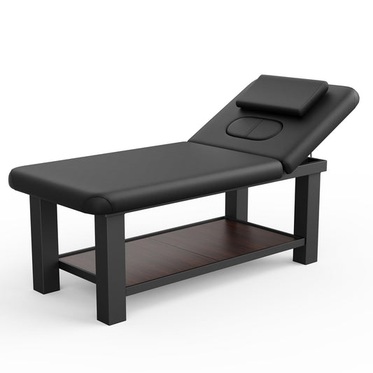 Ufurpie Adjustable Backrest Heavy-Duty Wide Massage Table, Treatment Physical Therapy Table, Wide Luxury Professional Stationary Spa Facial Bed, PU Leather Salon Bed, Black, 31.5'' W × 75'' L