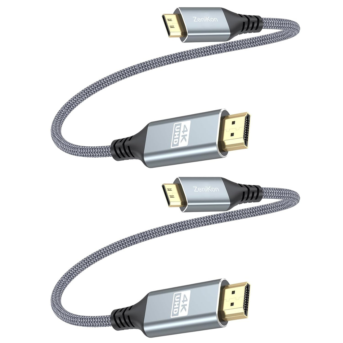 4K 1FT 2-Pack, 4K@60Hz/2K@120Hz/1080P, 18Gbps, Short Mini HDMI to HDMI Cable HDMI to Mini HDMI Cable Braided Cord