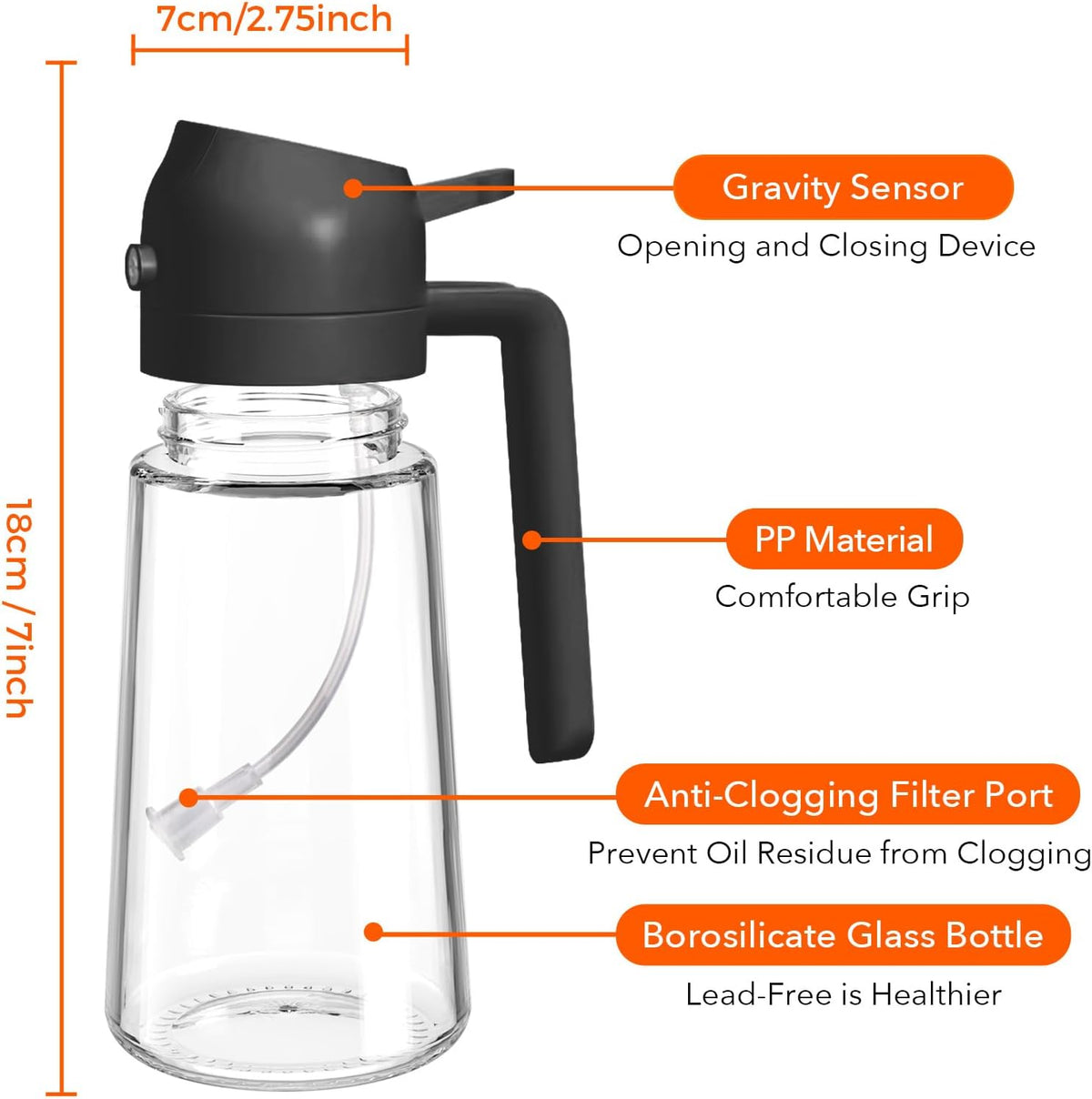 YARRAMATE Olive Oil Dispenser - 2Pcs 16oz Food-Grade Glass Sprayer for Cooking & BBQ | Black