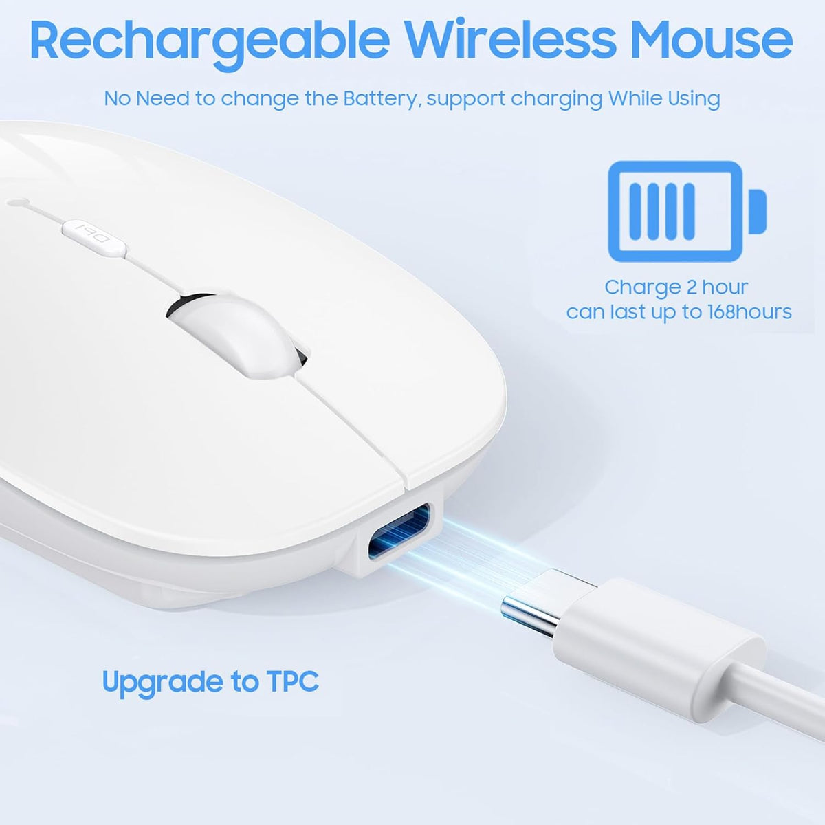 SUNGI Mode(Bluetooth5.2+USB),Silent Bluetooth Wireless Mouse Dual Rechargeable mice with USB-C to USB Adapter