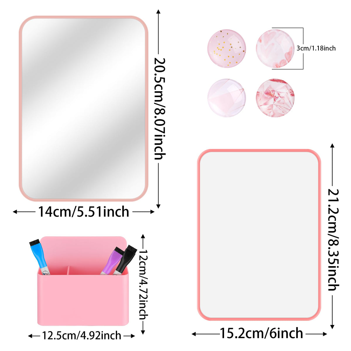 HAUTOCO Locker Accessories Kit, Back to School Essentials 10 Pieces Locker Organizer Supplies for School Work, Includes Whiteboard, Mirror, Magnetic Dry Erase Markers Holder and More, Pink