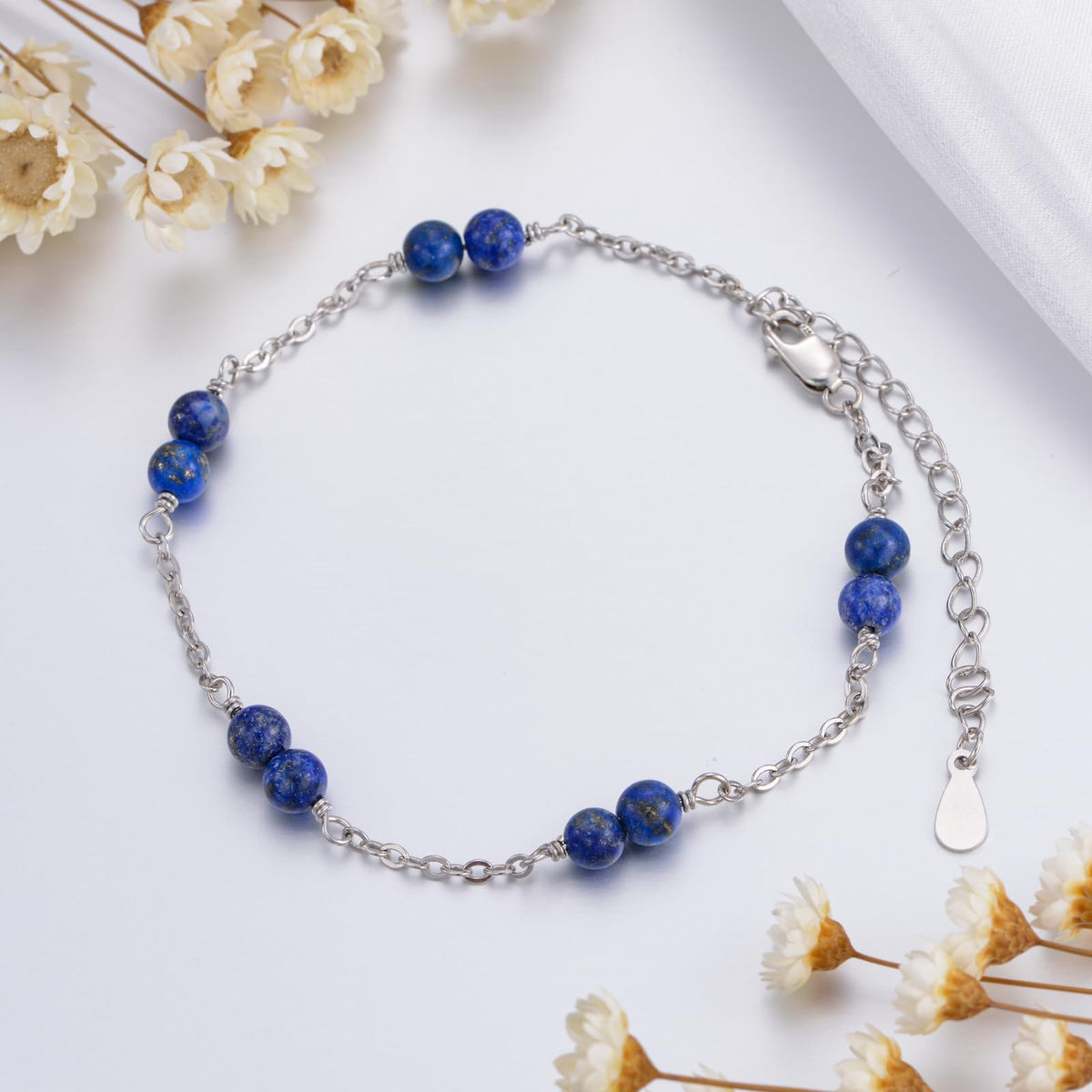 BETHZA Natural Lapis Lazuli Bracelet for Women 8mm Round Shaped Blue Lapis Gemstone Adjustable Bracelets Boho Bead Jewelry for Birthday