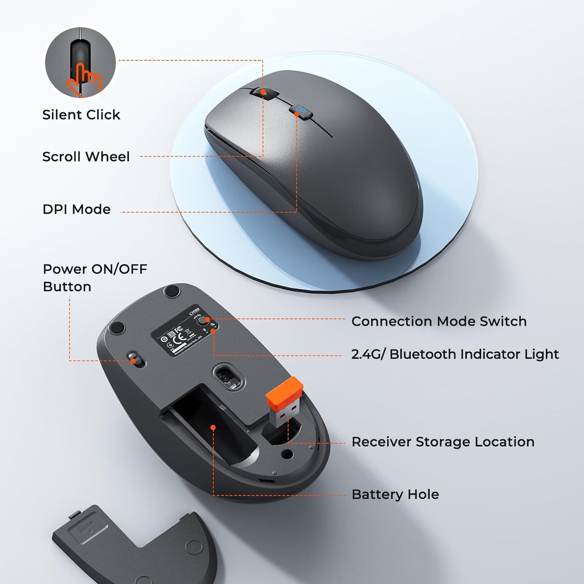 Meetion Gamer 2.4G/Bluetooth 3800 Set Wireless Keyboard and Mouse Combo, Silent Full-Size Cordless Keyboard Mouse