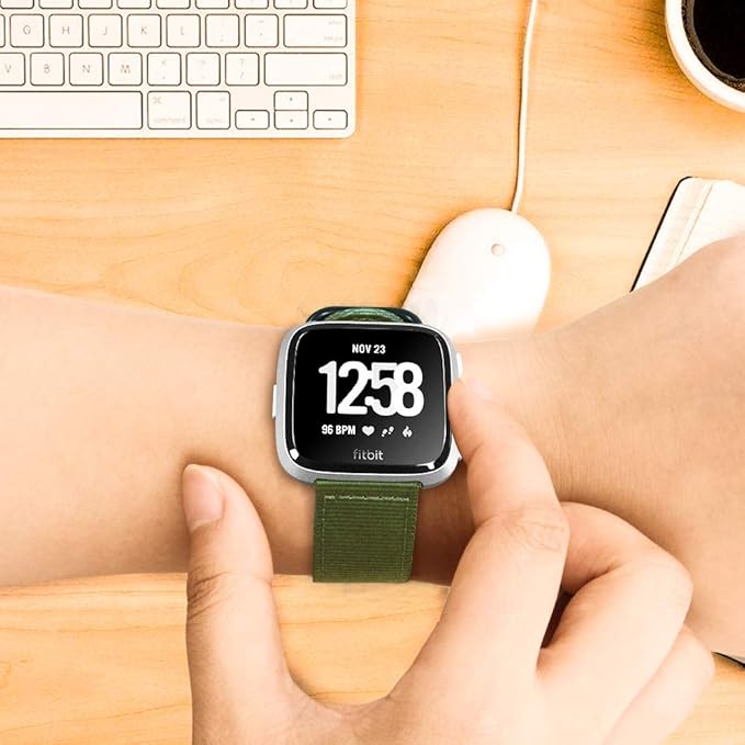 FINTIE Bands Compatible with Fitbit Versa 2/1 / Lite Edition, Soft Nylon Replacement Strap Wristband Accessories (Olive)