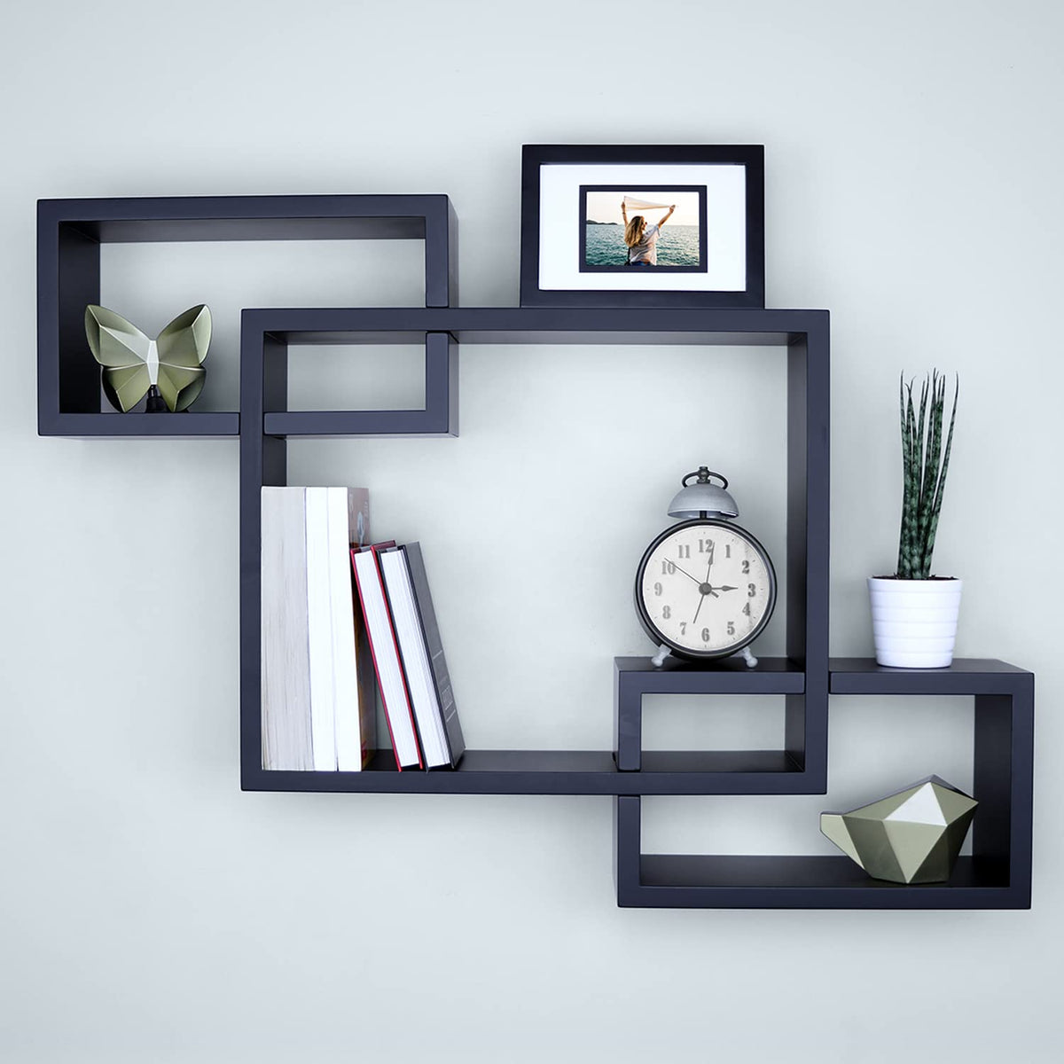 Ballucci Wooden Interweave Floating Wall Mounted Shelves, Horizontal and Vertical Display Storage Shelf for Living Room Bedroom Entryway Hallway Bathroom, 26" x 18", Black