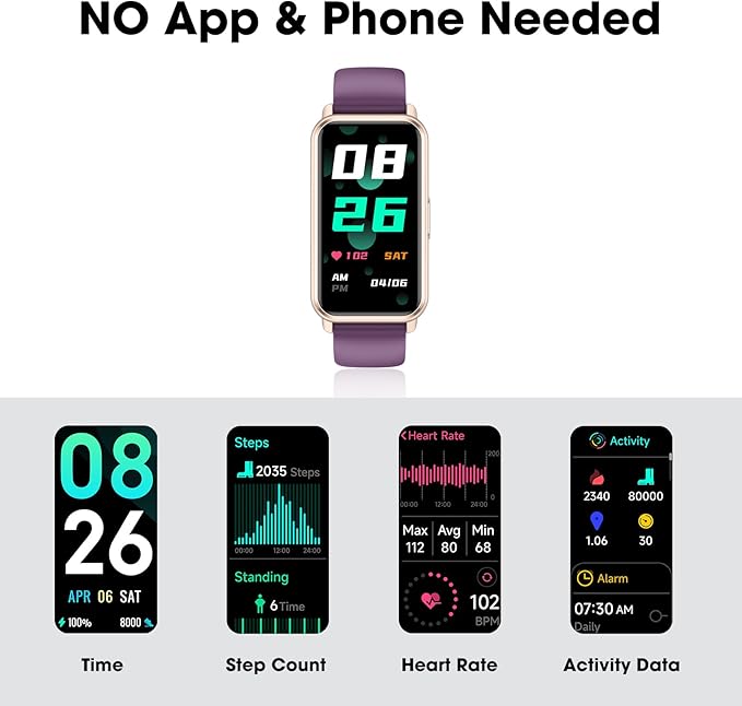 Long Battery Pedometer Watch 14 Days Battery Life, Slim Design No App/Phone Required Fitness Tracker, 50 Meters Waterproof Smart Watch, Heart Rate & Blood Oxygen Monitor Step Counter for Men Women