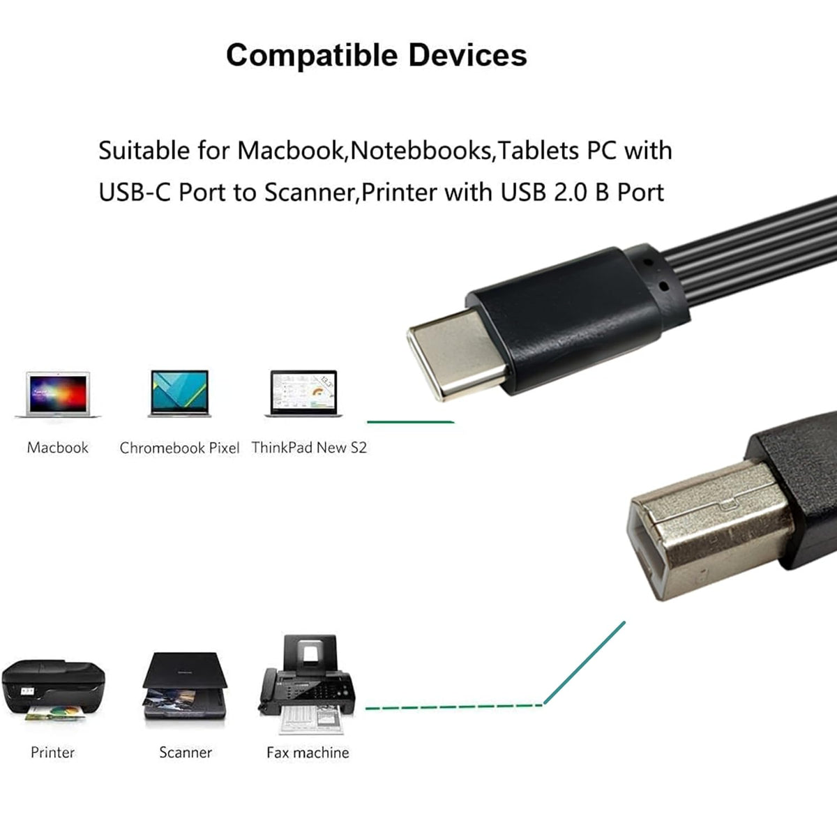 STUPDOLERI (OTGCMST-BMST, 30CM) USB B to USB C Printer Cable, Nylon Braided, USB C MIDI Cable Compatible for MacBook