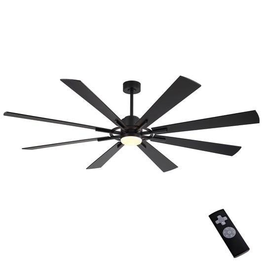 WINGBO 72" DC Ceiling Fan with Lights and 3 Downrods, Matte Black, 8 Plywood Blades, 6-Speed Reversible DC Motor, Large for Kitchen, Bedroom, Living Room