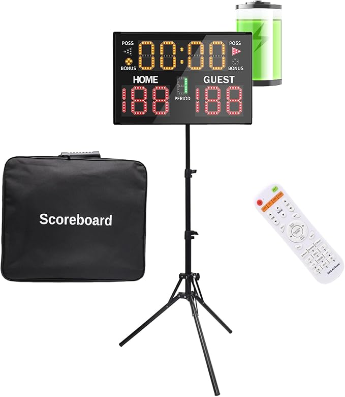 Basketball Digital Scoreboard with Remote,Battery Powered Portable Tabletop Electronic Scoreboard with 75dB Buzzer,Countdown Timer & Score for Games