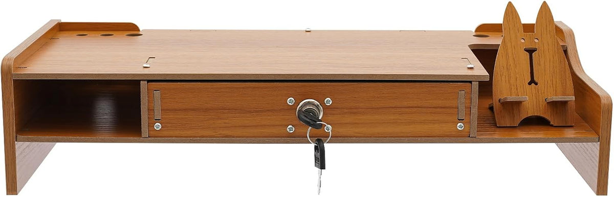 QUSKLISU (03) Computer Monitor Stand, Computer Rack with Drawers, Two top Platforms Desk Organizer Monitor Stand