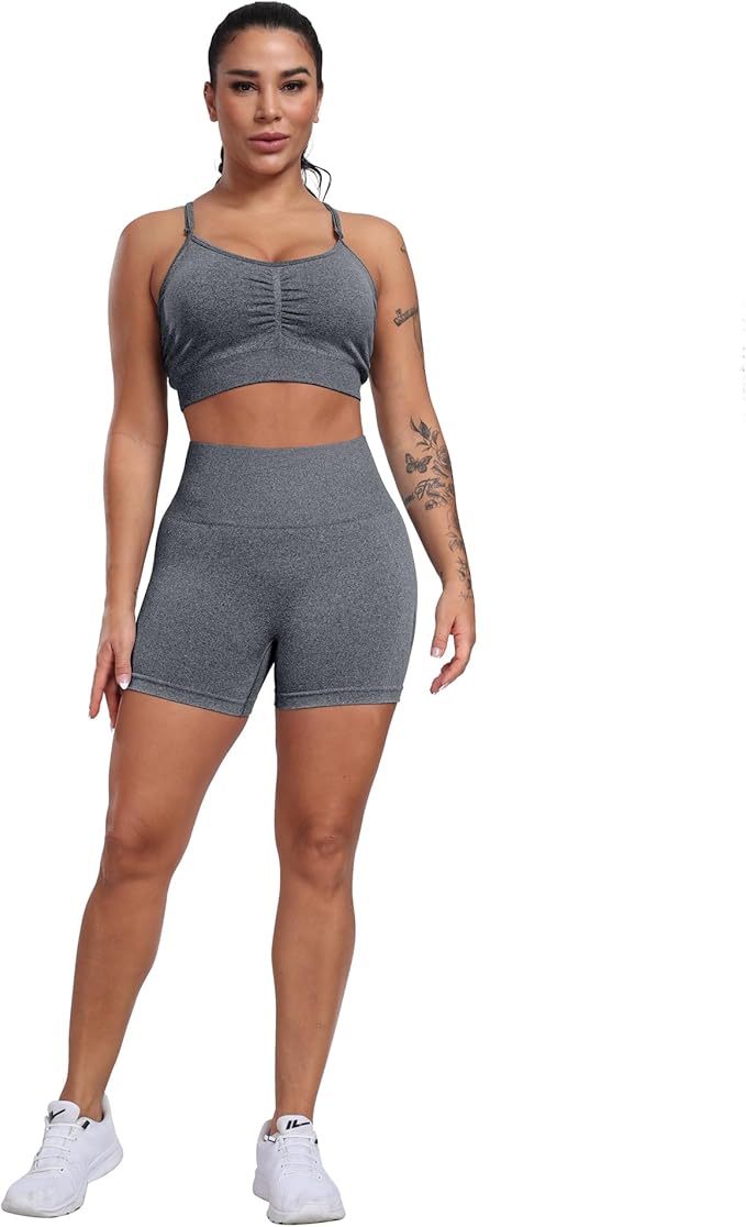 CHRLEISURE Women's 4 Packs Workout Gym Shorts, High Waisted Butt Lifting Scrunch Butt Seamless Booty Shorts