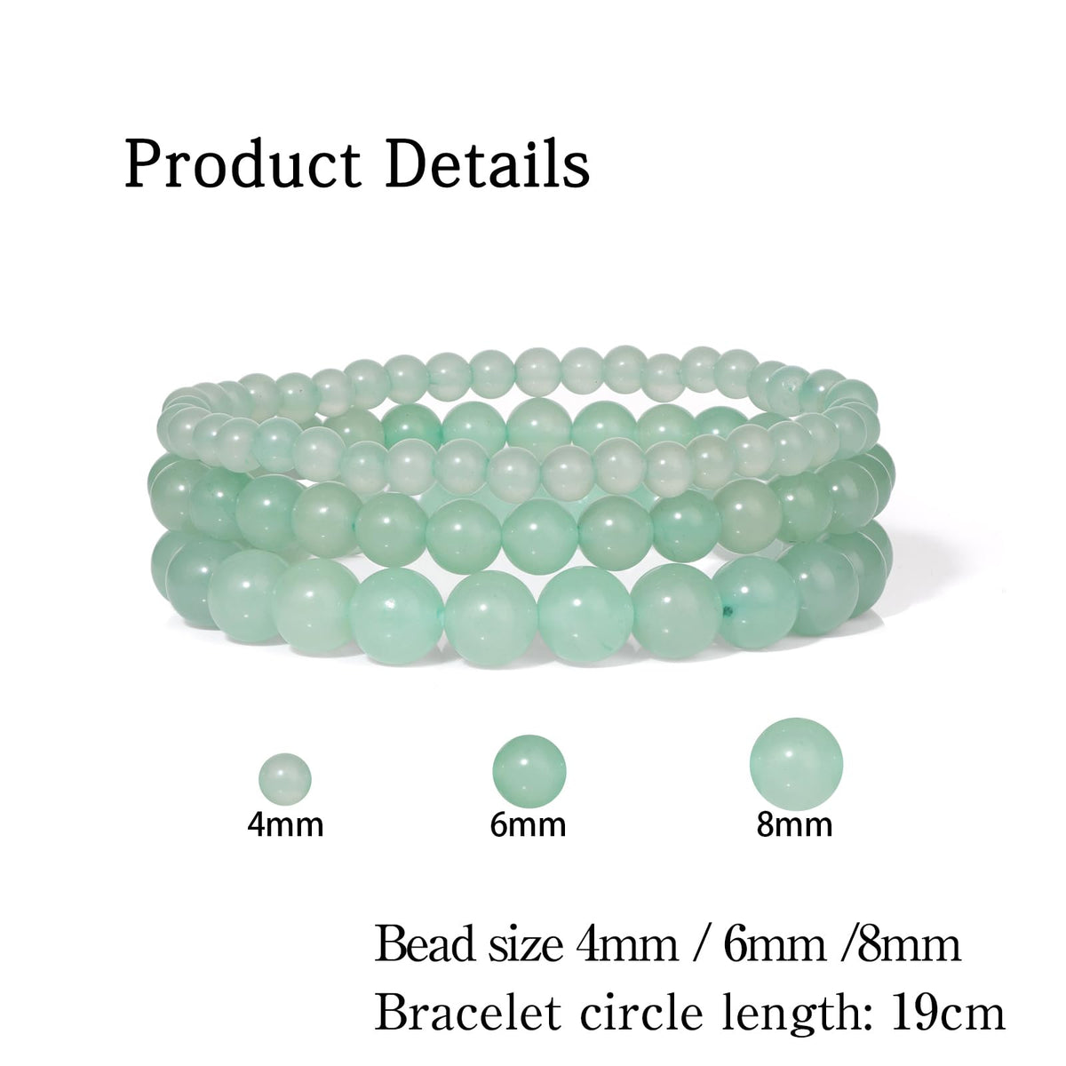 Risyfjew 3 PCS Natural Stone Green Aventurine Beaded Bracelet 4mm 6mm 8mm Healing Crystal Stretch Bracelets Women Green Aventurine Crystal Gifts for Women