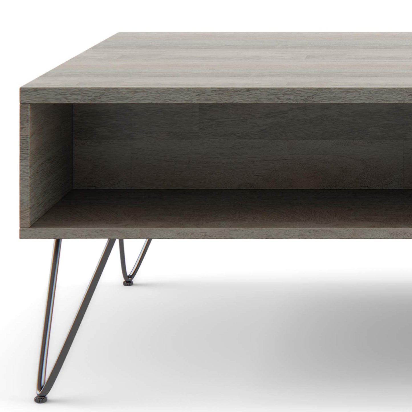 SIMPLIHOME Hunter SOLID MANGO WOOD and Metal 48 inch Wide Rectangle Industrial Lift Top Coffee Table in Grey for the Living Room and Family Room