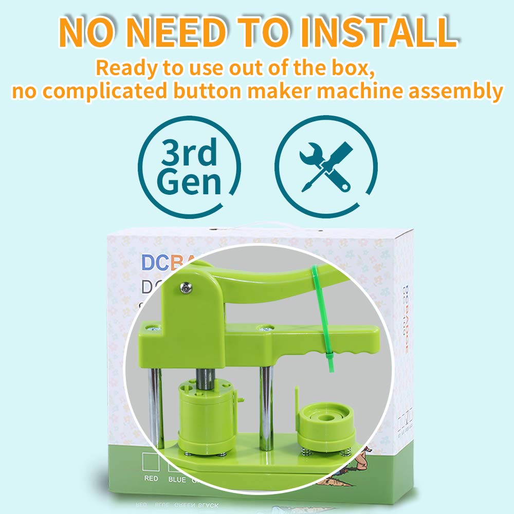 Happizza Button Maker Machine, (3rd Gen) Installation-Free 25mm(1 in) DIY Pin Button Maker Press Machine Kit, Badge Punch Press Machine with Free 500pcs Button Parts&Pictures&Circle Cutter