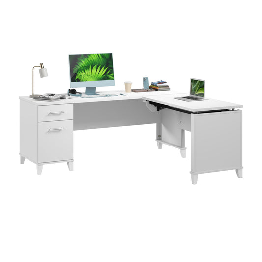 Bush Furniture Somerset 72W 3 Position Sit to Stand Adjustable Standing L Shaped Desk in White, Ergonomic Corner Computer Office Table