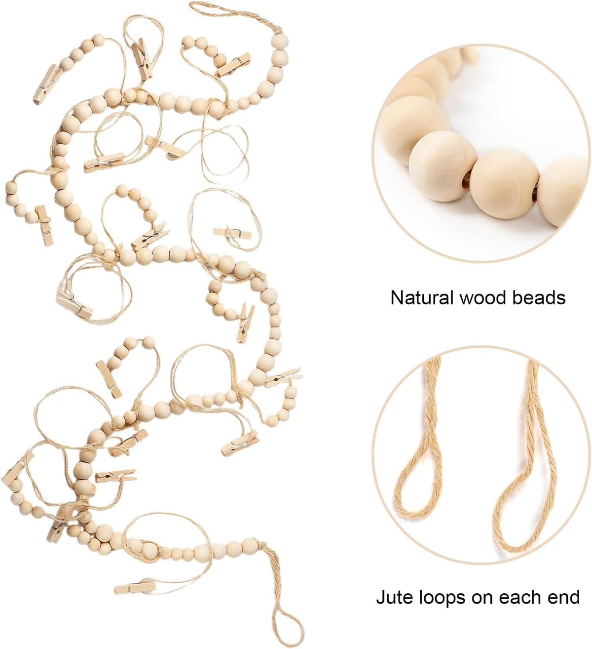Skiennix Hanging Photo Display - 18 Wooden Clips | Boho Wall Décor for Bedroom & Living Room