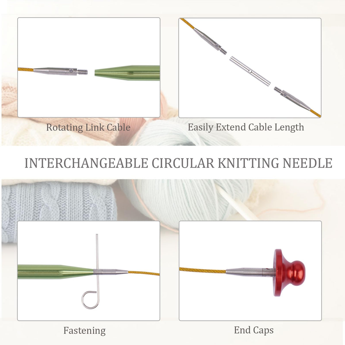 BsHooker Interchangeable Circular Knitting Needles Set with Case,13 Pairs Aluminum Knitting Needles 3mm to 10mm,Lightweight and Durable for Handmade DIY Knitting with Knitting Accessories,Green