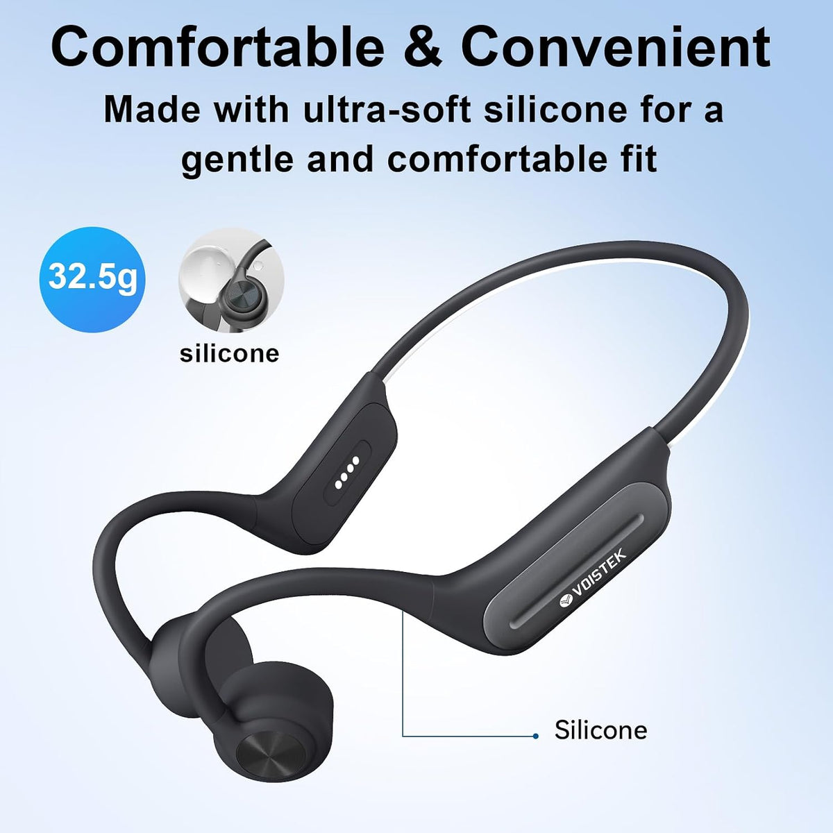 32GB MP3 Swimming,IP68 Voistek Bluetooth Bone Conduction Headphones with Mic,Built-in Player for Waterproof
