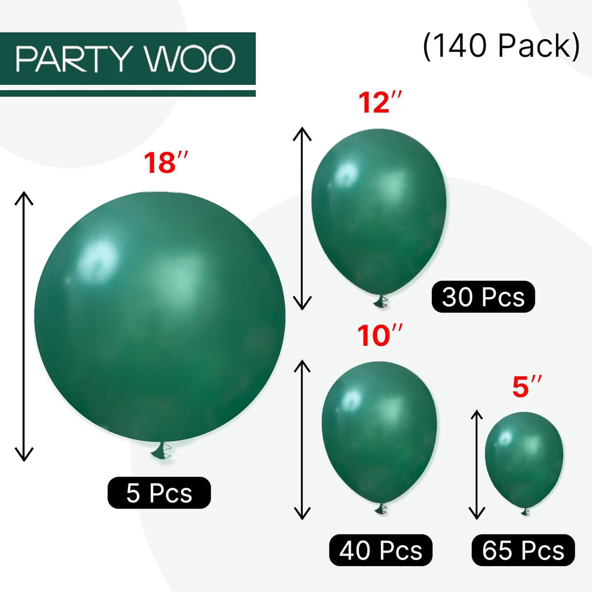 PartyWoo Pearl Dark Green Balloons - 140-Piece Jungle Dinosaur Theme Kit | 5-12 Inch Sizes
